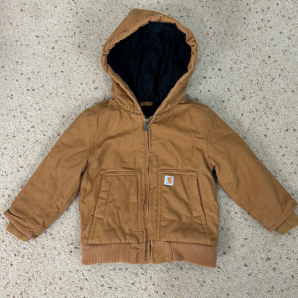 Carhartt Jacket Brown Quilted Lined Canvas Hooded Kids Size 3T